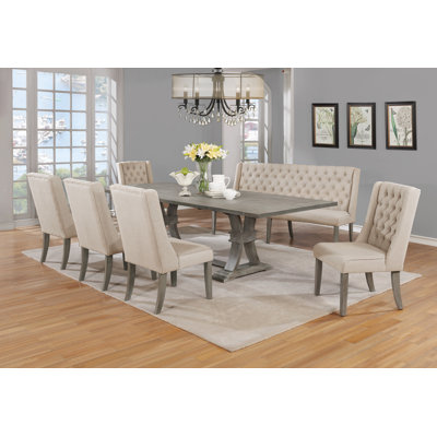 Gracie Oaks Desjardins 7 Piece Dining Set Beige